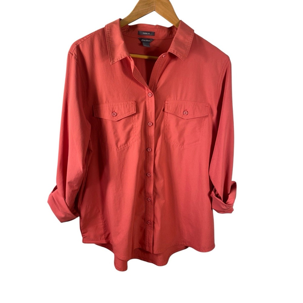 Eddie Bauer Women's Classic Fit Button Front Blouse -Coral Color-Sz‎ L